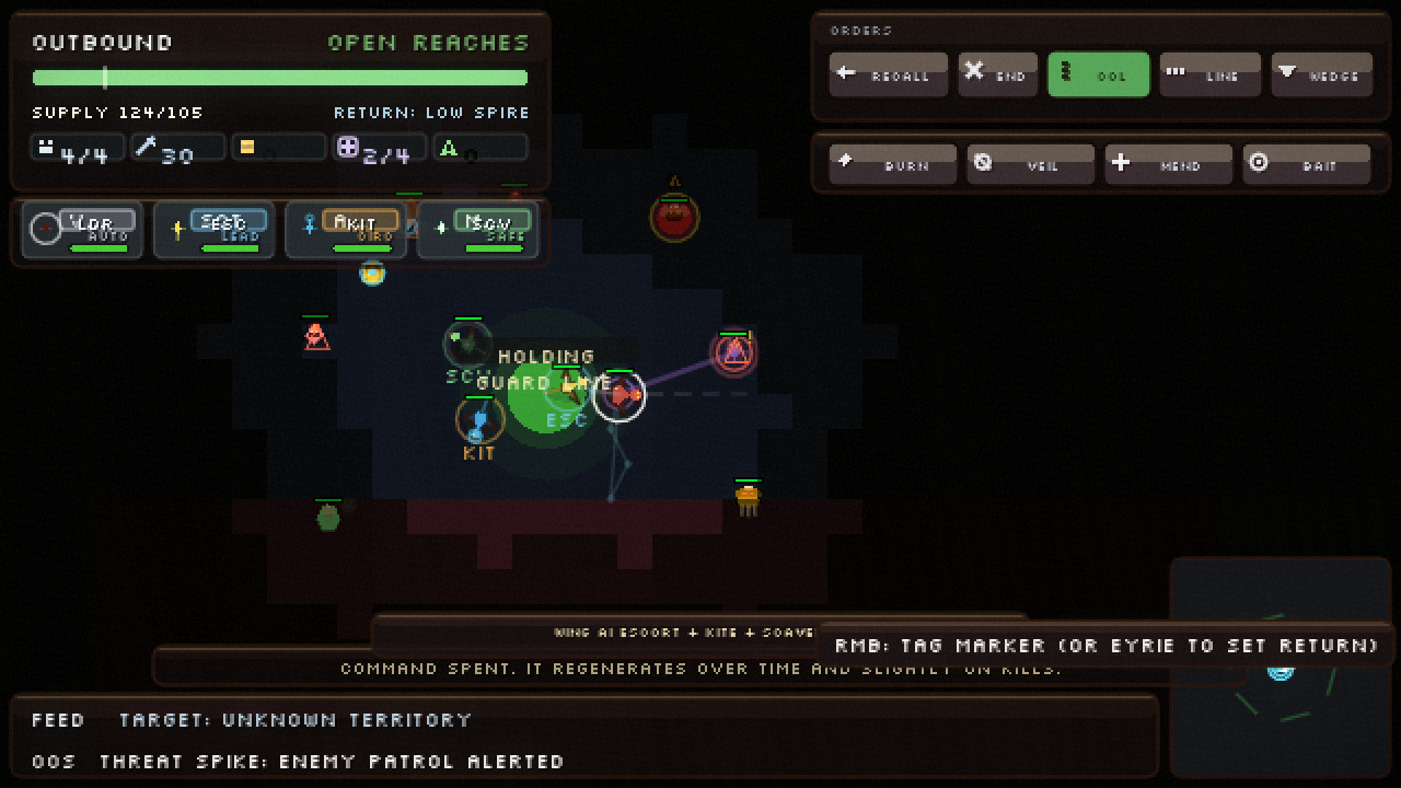 a combat scene in the reach. enemies approach the flight from multiple angles while the flight holds its line.